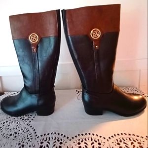 LIZ CLAIBORNE Equestrian Style  Boots Black Brown  Gold Detail Wide-leg 11W